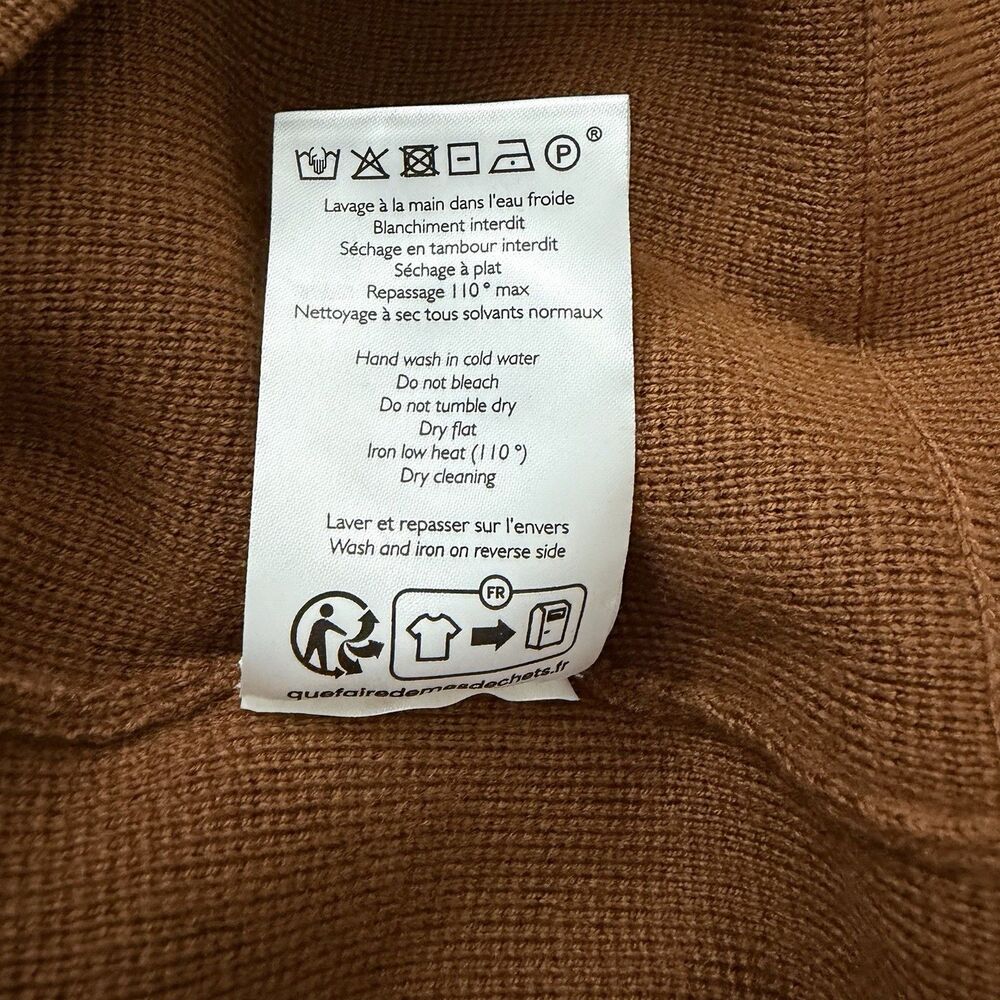 Sezane Betty Cardigan Large Hazelnut Brown Merino Wool Patch Pockets Sweater - Picture 5 of 10